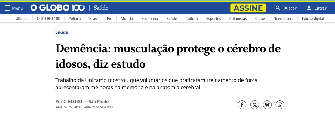 BRAINN - Estudo musculacao e saude cerebro idosos - divulgacao - o globo